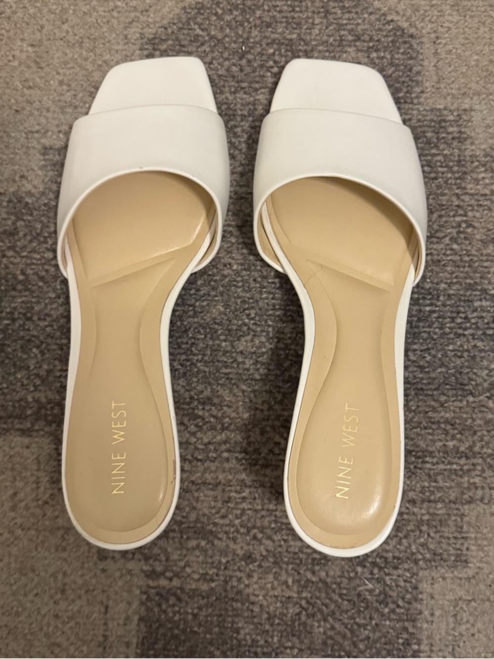 Nine West White Square-Toe Slide Mules